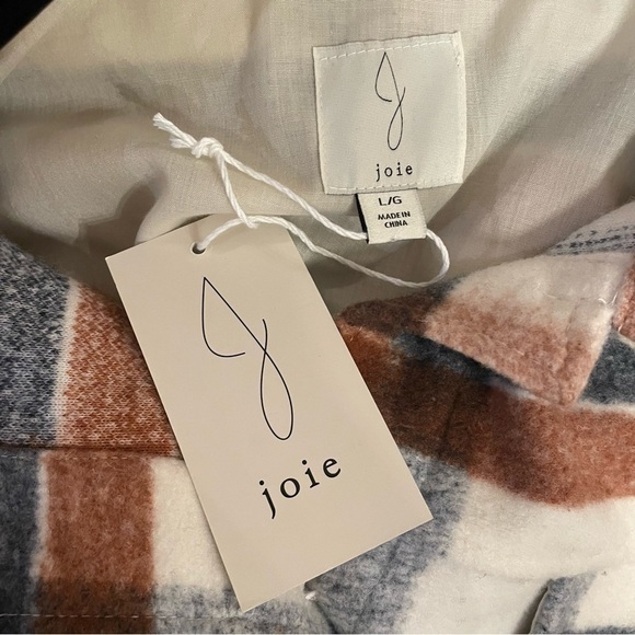 NWT Joie Grey &  rust plaid oversized shacket, Sz Large - Picture 14 of 14